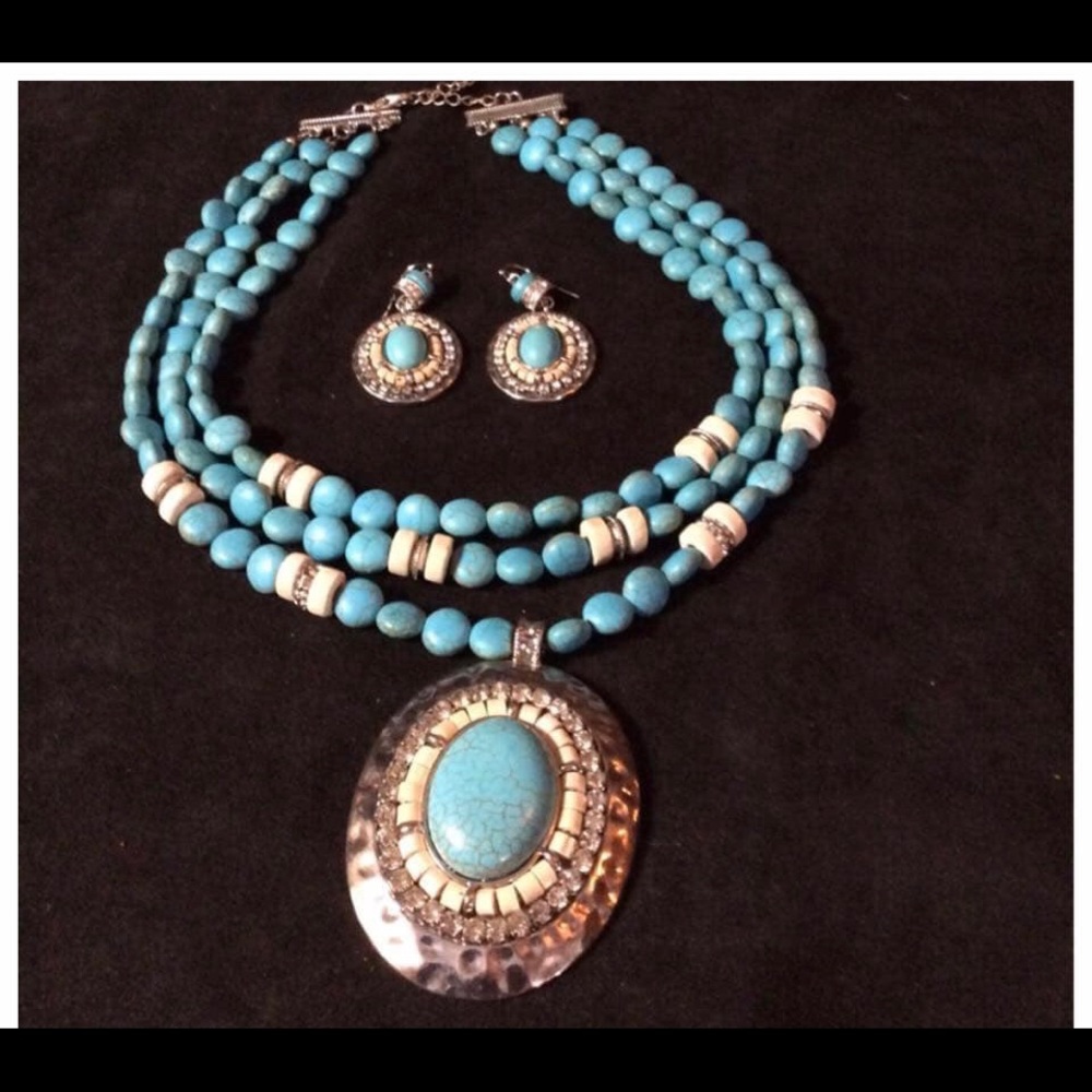 Turquoise necklace & earrings